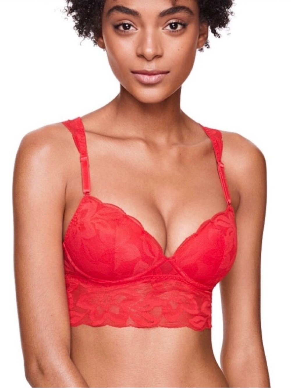 PINK Victoria's Secret Red Lace Longline Push-Up Bralette